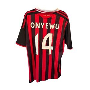 VTG Adidas AC Milan 2009-10 Home Jersey Onyewu 14 Red Black Soccer Shirt Mens XL